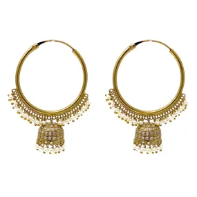 Indian Ethnic Bronze Gold Plated Jhumki Chandelier Infinity Hoop Earring with Tiny White Pearls and Zircon - Duel On Jewel