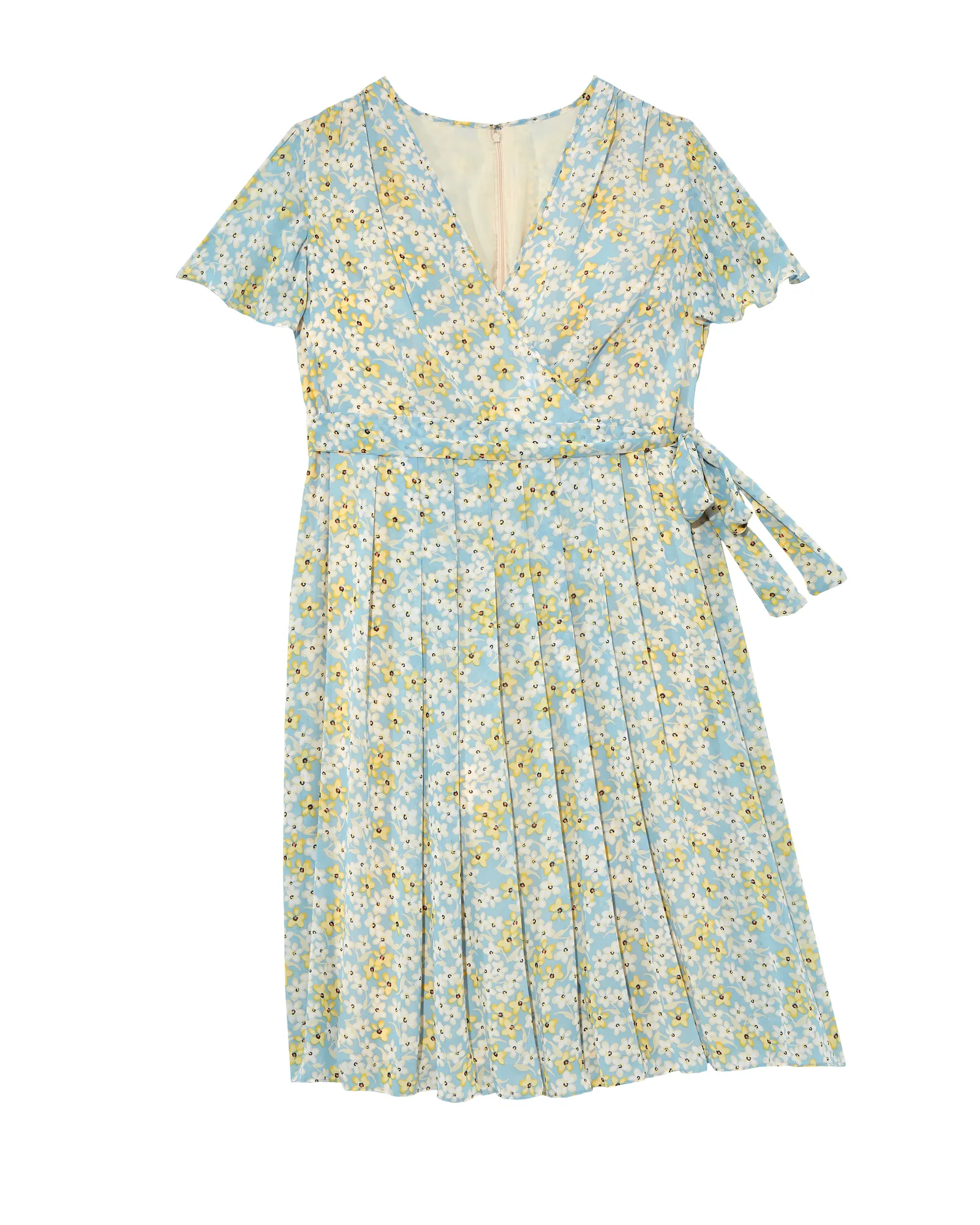 Irving Short Sleeve Pleated Dress | Light Blue / Yellow