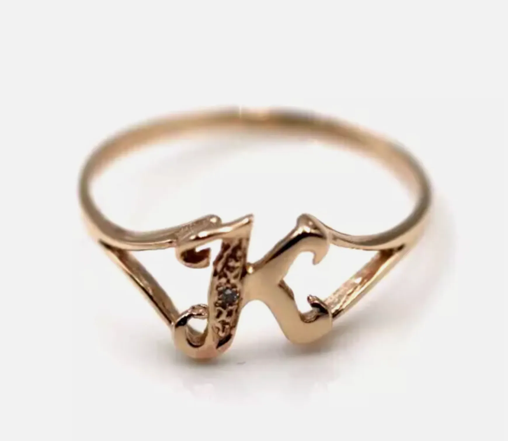 Kaedesigns Solid 9ct Rose Gold Diamond Set Small Delicate Initial Ring Letter K