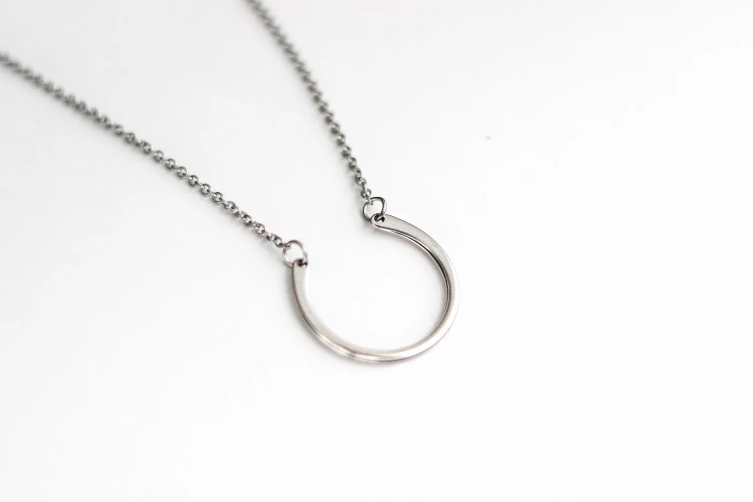 Karma necklace for men, men's necklace with a silver open half circle pendant, chain necklace