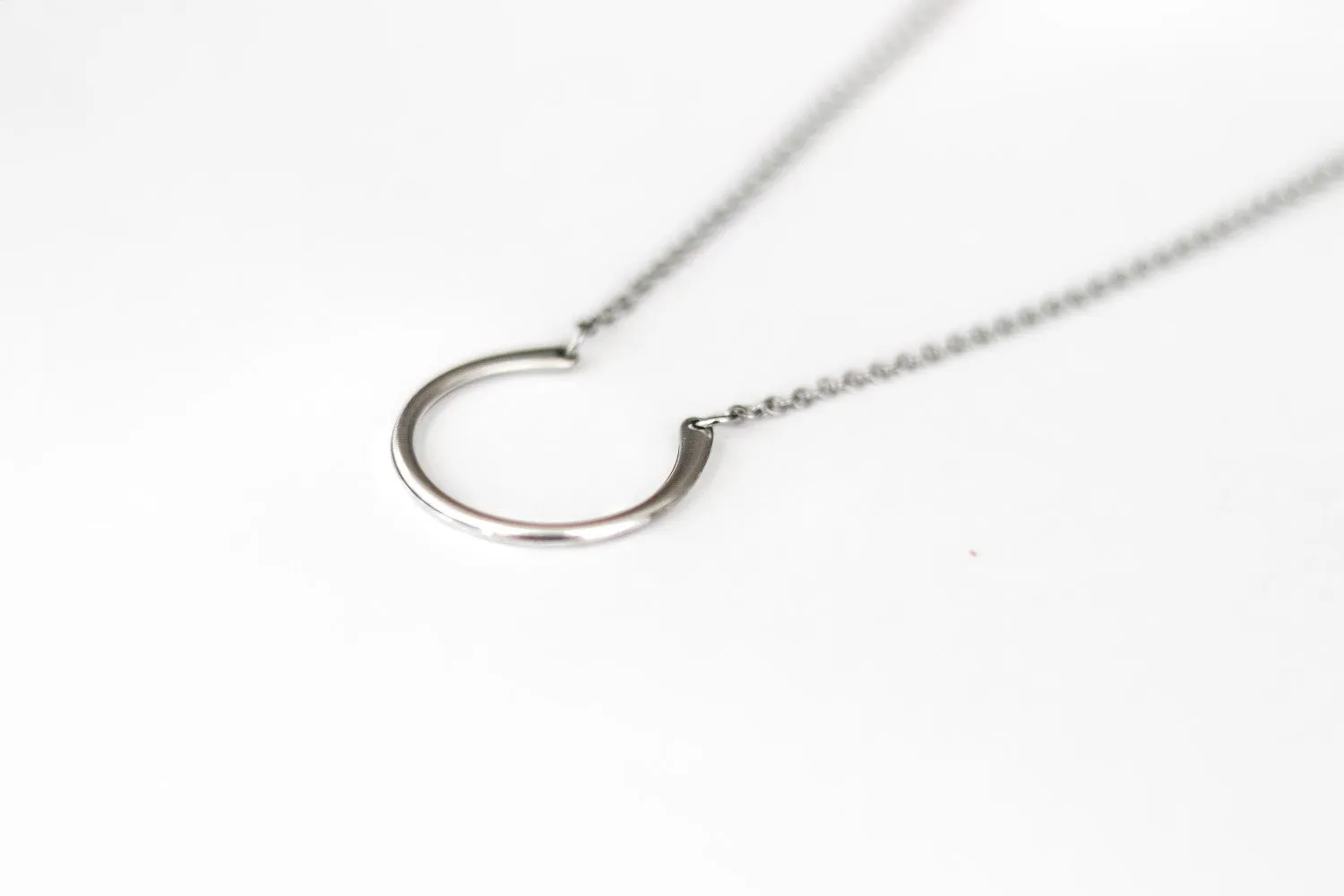 Karma necklace for men, men's necklace with a silver open half circle pendant, chain necklace