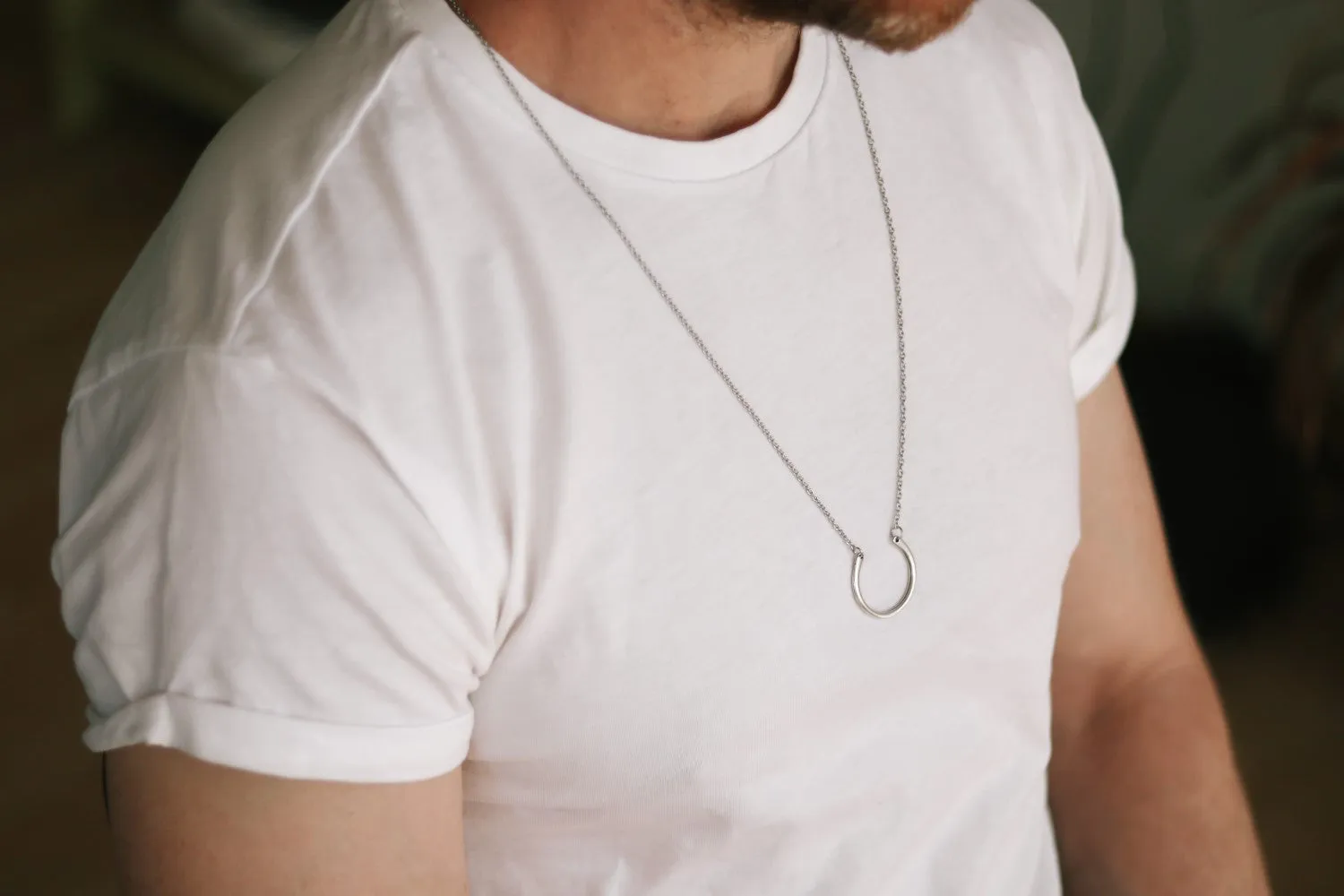 Karma necklace for men, men's necklace with a silver open half circle pendant, chain necklace