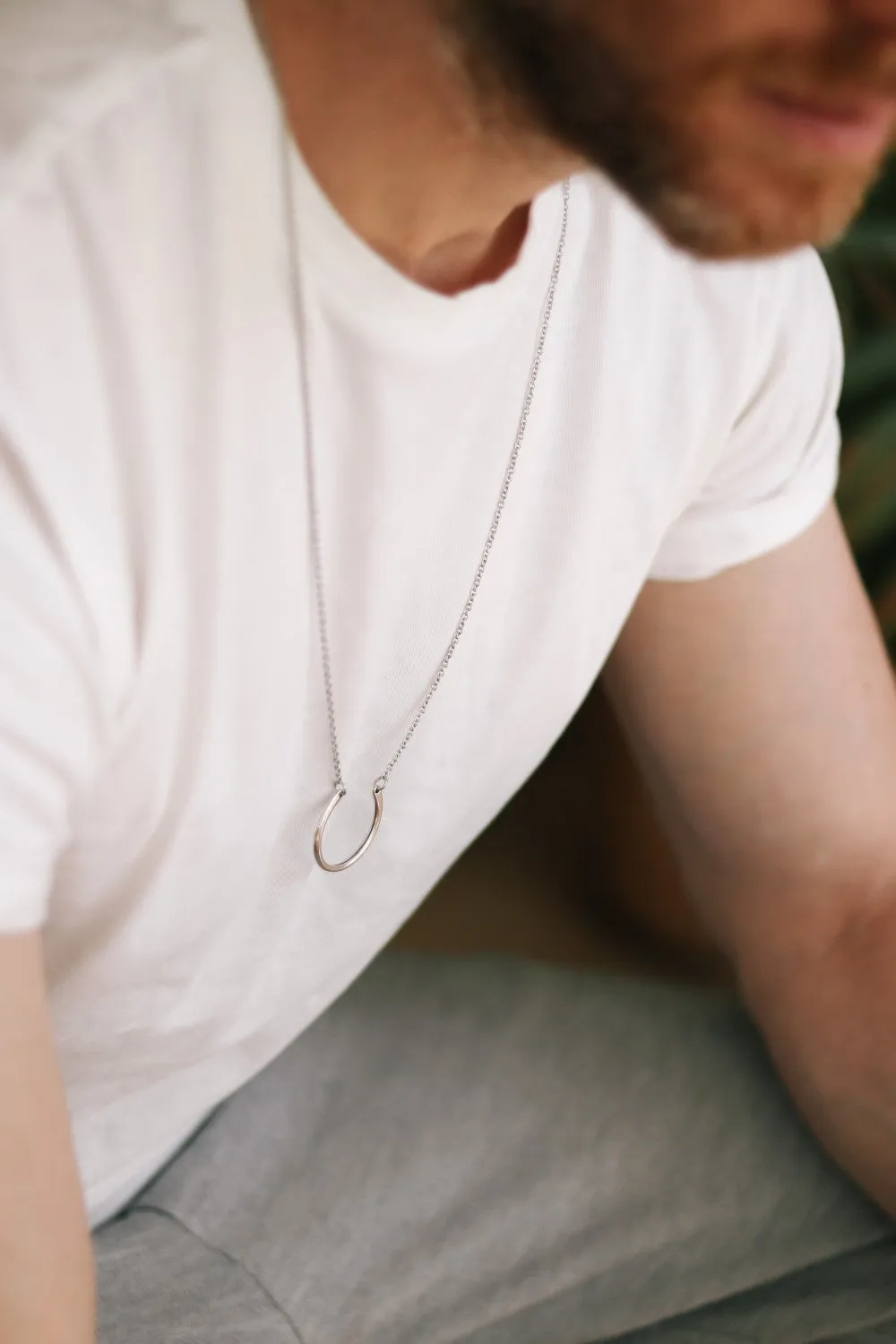 Karma necklace for men, men's necklace with a silver open half circle pendant, chain necklace