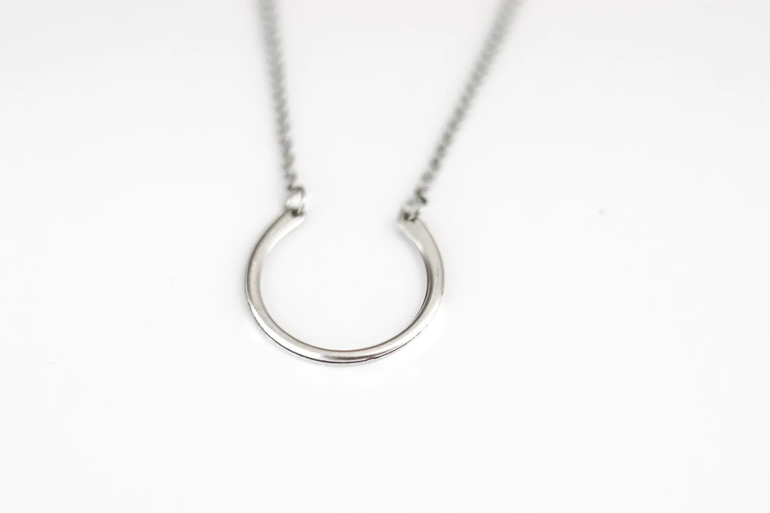 Karma necklace for men, men's necklace with a silver open half circle pendant, chain necklace