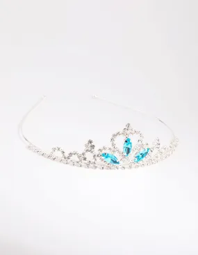 Kids Silver & Aqua Diamante Tiara Headband