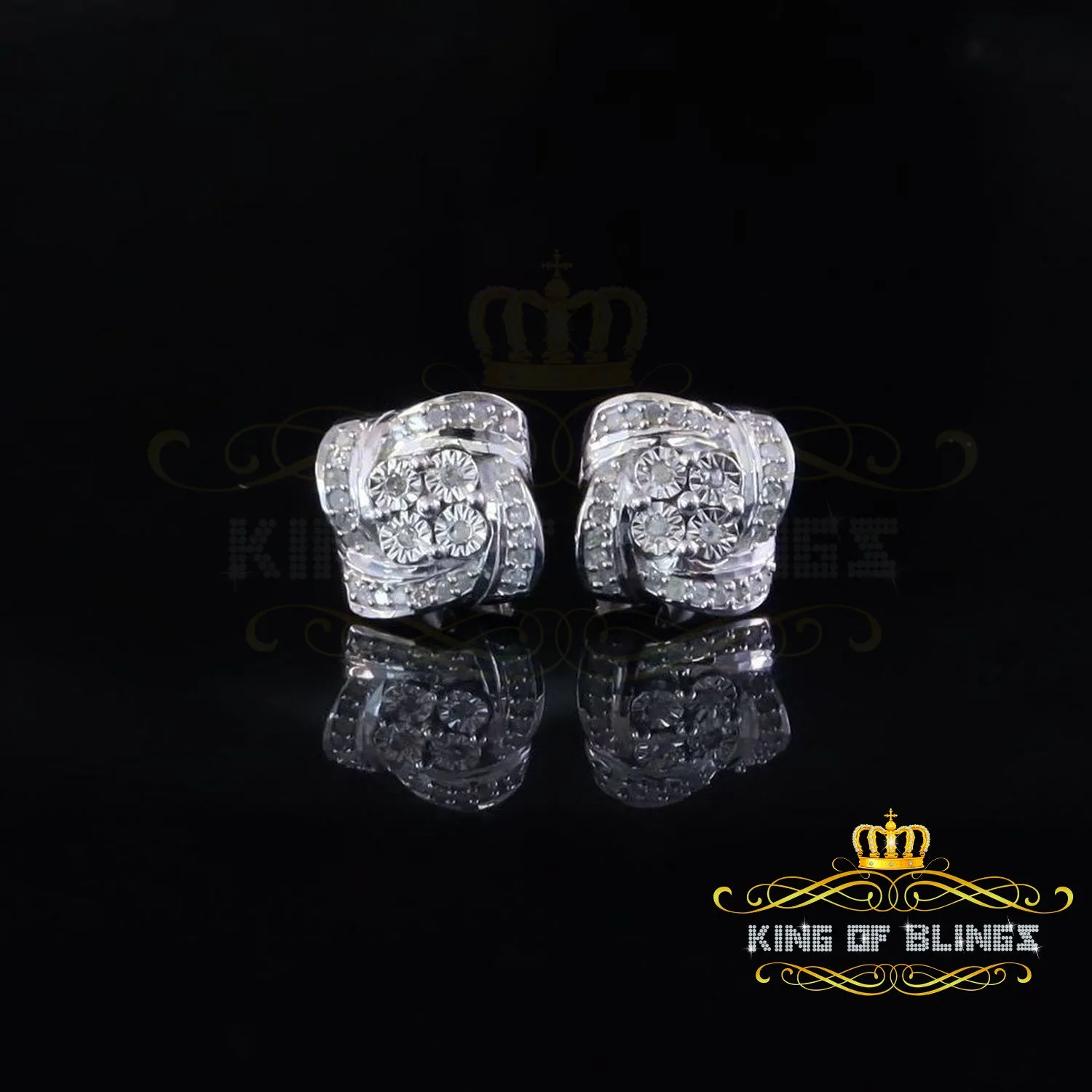 King Of Bling's 0.25ct Diamond 925 Sterling Silver White for Men's & Women Stud SWRILL Earrings