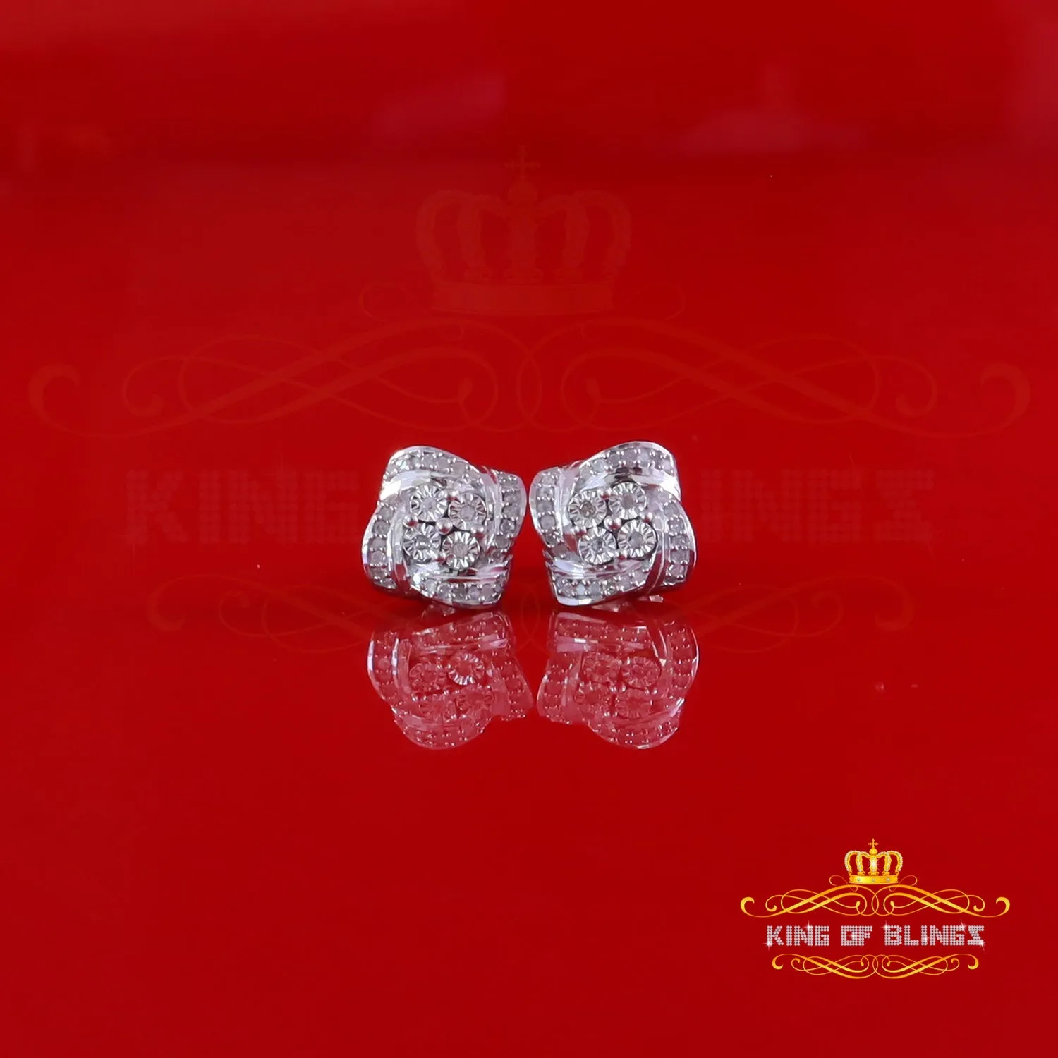 King Of Bling's 0.25ct Diamond 925 Sterling Silver White for Men's & Women Stud SWRILL Earrings