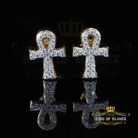 King  of Bling's 0.50ct VVS 'D' Moissanite Men's/Womens 925 Silver Yellow Ankh Stud Earrings