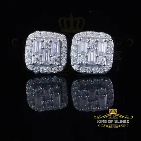 King of Bling's 0.75ct VVS 'D' Baguette Moissanite Men's/Womens 925 Silver White Stud Earrings