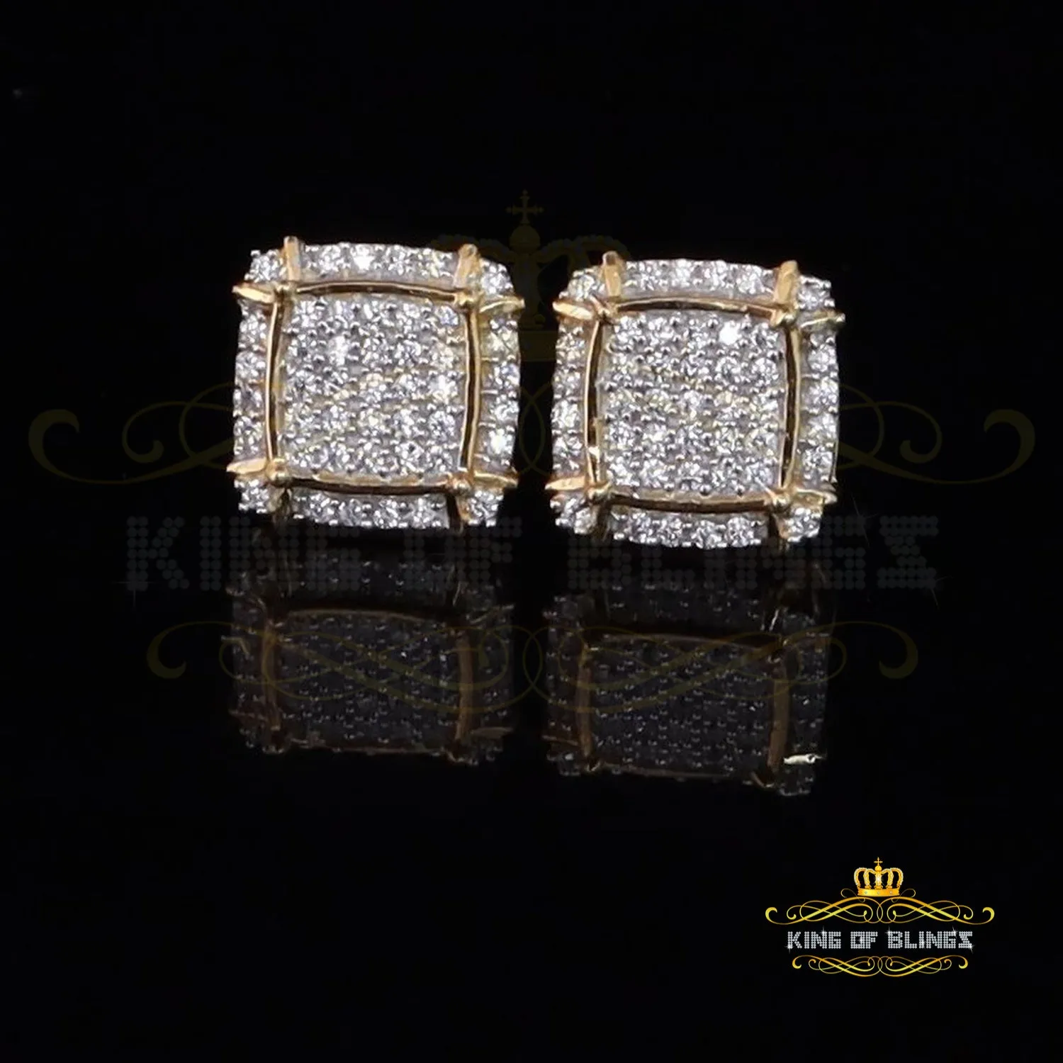 King of Bling's 925 Silver Sterling Yellow 0.72ct Cubic Zirconia Hip Hop Square Women's Earrings