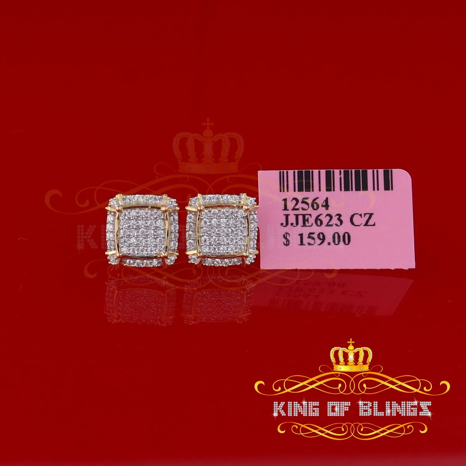 King of Bling's 925 Silver Sterling Yellow 0.72ct Cubic Zirconia Hip Hop Square Women's Earrings