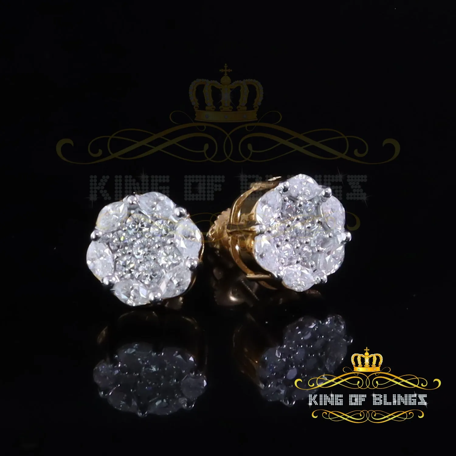 King  of Bling's 925 Silver Yellow flower VVS' D Women's Marquise Stud Earrings 1.00ct moissanite