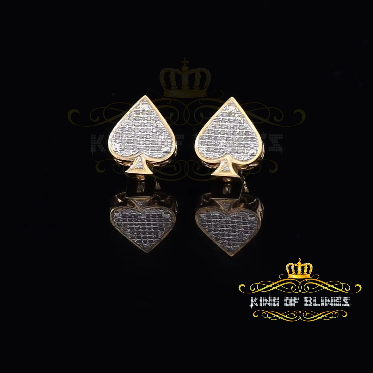 King of Blings-925 Sterling Silver Yellow 0.20ct Diamond For Women's / Men's Stud Heart Earring