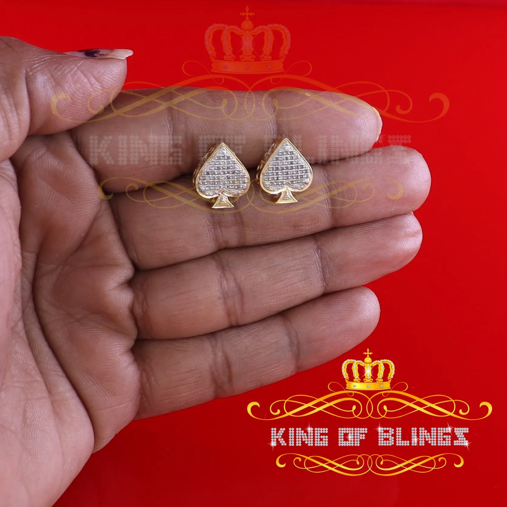 King of Blings-925 Sterling Silver Yellow 0.20ct Diamond For Women's / Men's Stud Heart Earring