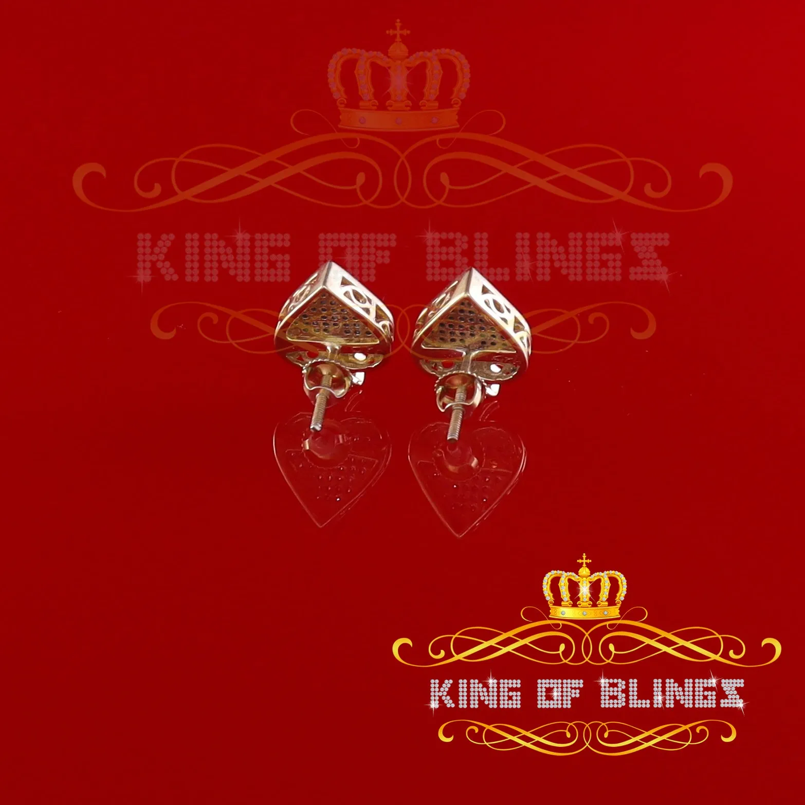 King of Blings-925 Sterling Silver Yellow 0.20ct Diamond For Women's / Men's Stud Heart Earring