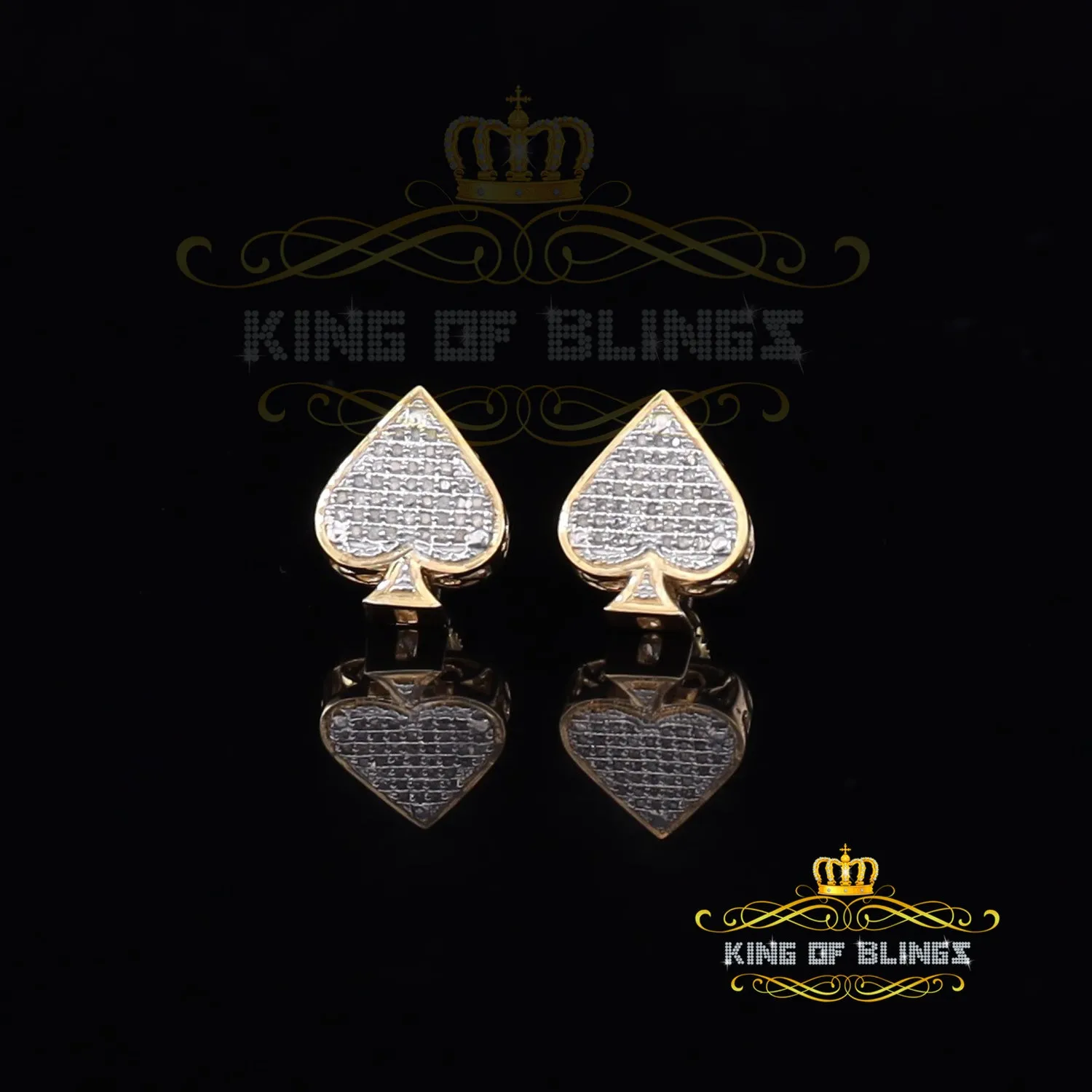 King of Blings-925 Sterling Silver Yellow 0.20ct Diamond For Women's / Men's Stud Heart Earring