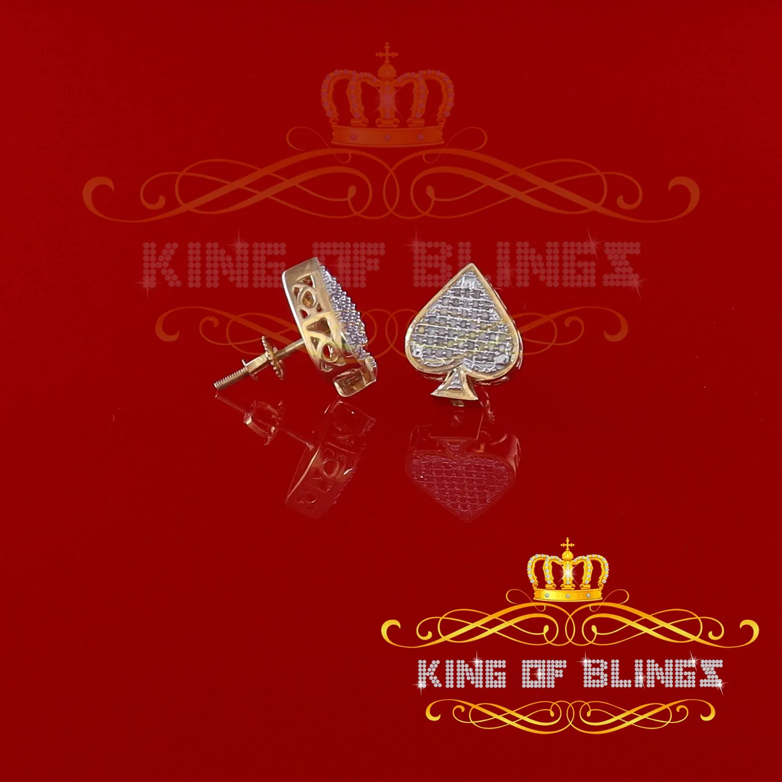 King of Blings-925 Sterling Silver Yellow 0.20ct Diamond For Women's / Men's Stud Heart Earring