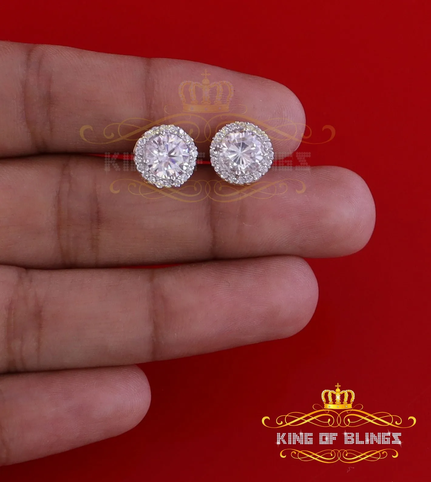 King of Bling's 925 Yellow Silver 4.42ct Cubic Zirconia Women's & Men's Hip Hop Round Earrings