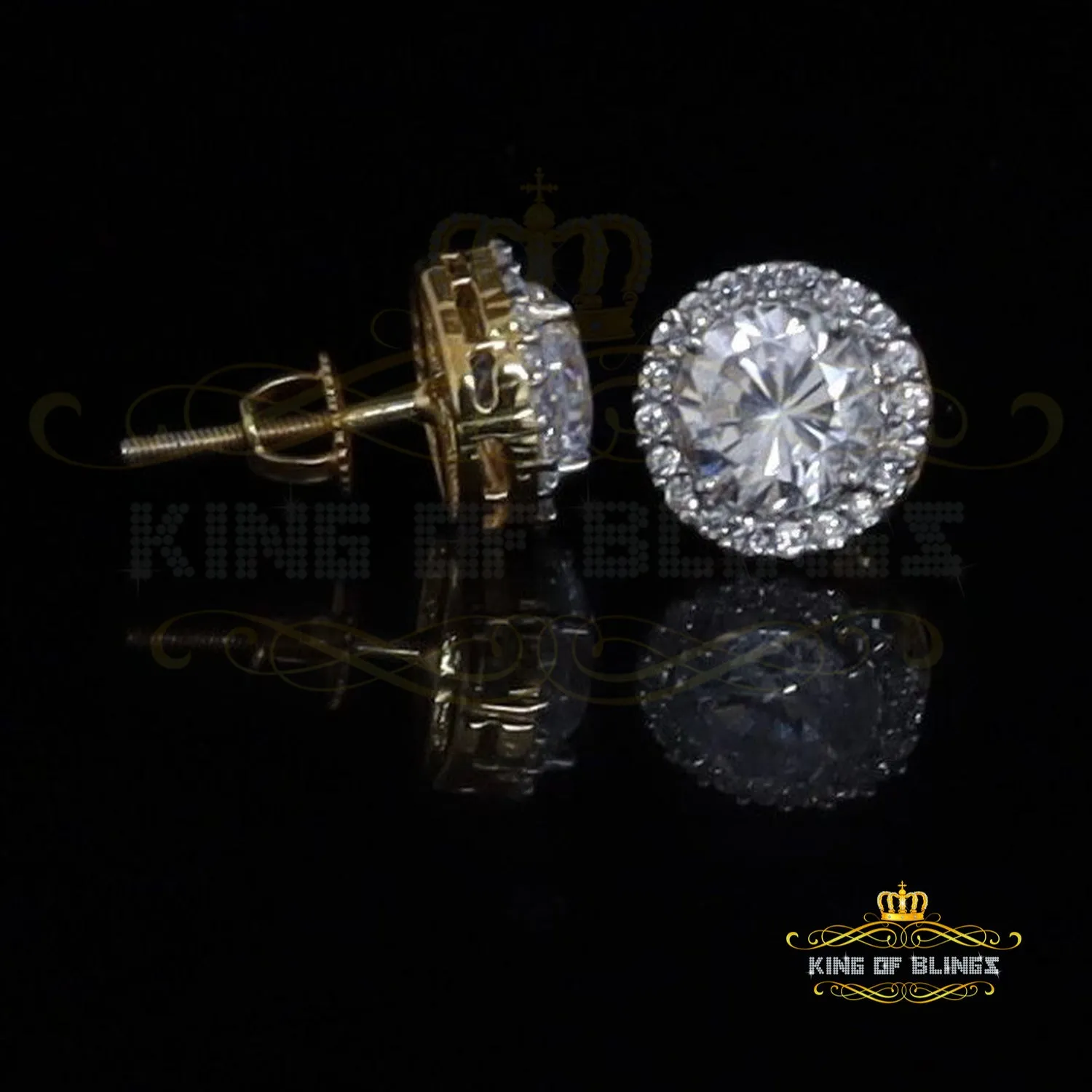 King of Bling's 925 Yellow Silver 4.42ct Cubic Zirconia Women's & Men's Hip Hop Round Earrings