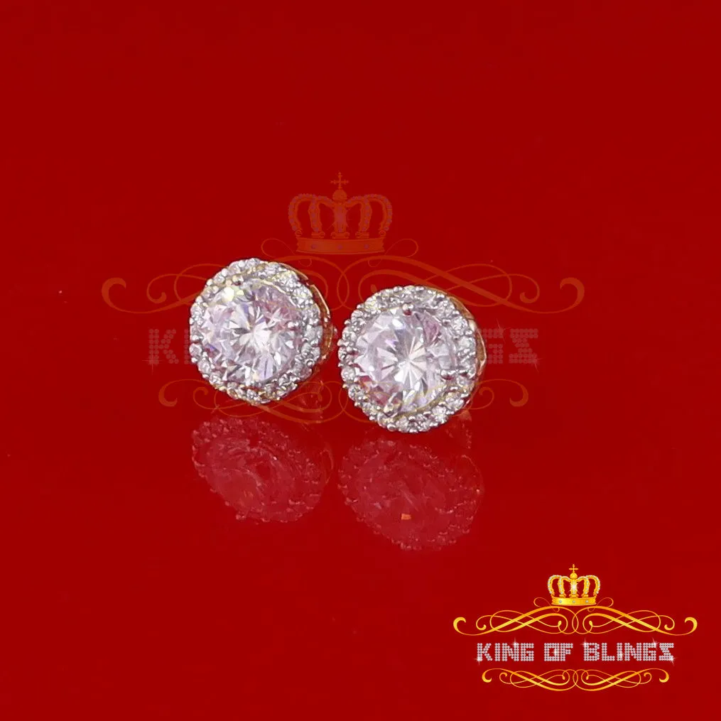 King of Bling's 925 Yellow Silver 4.42ct Cubic Zirconia Women's & Men's Hip Hop Round Earrings