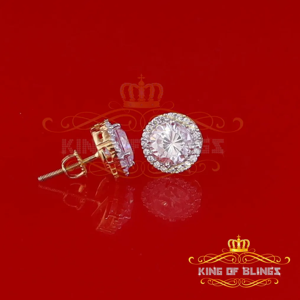 King of Bling's 925 Yellow Silver 4.42ct Cubic Zirconia Women's & Men's Hip Hop Round Earrings