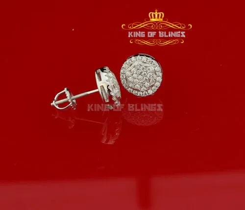 King of Blings- Aretes Para Hombre 925 White Silver Women's & Men Cubic Zirconia Round Earring