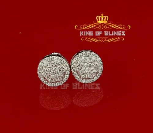 King of Blings- Aretes Para Hombre 925 White Silver Women's & Men Cubic Zirconia Round Earring