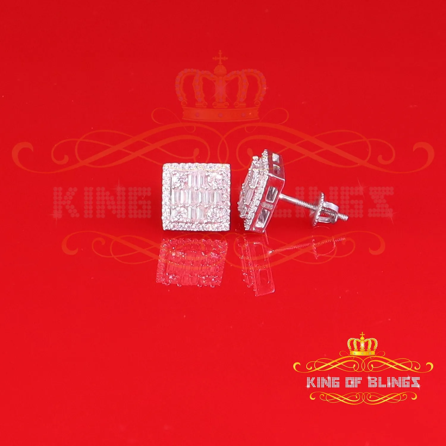 King of Bling's Men's/Women's 925 Silver White 1.00ct VVS 'D' Moissanite Square Stud Earrings