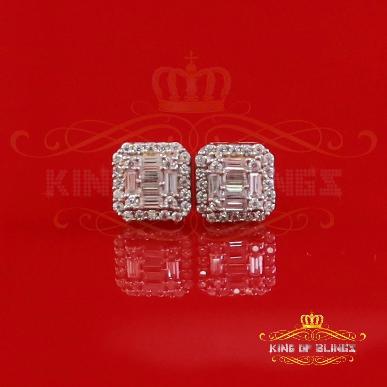 King  of Bling's Men's/Womens 925 Silver Yellow 0.25ct VVS 'D' Moissanite Square Stud Earrings