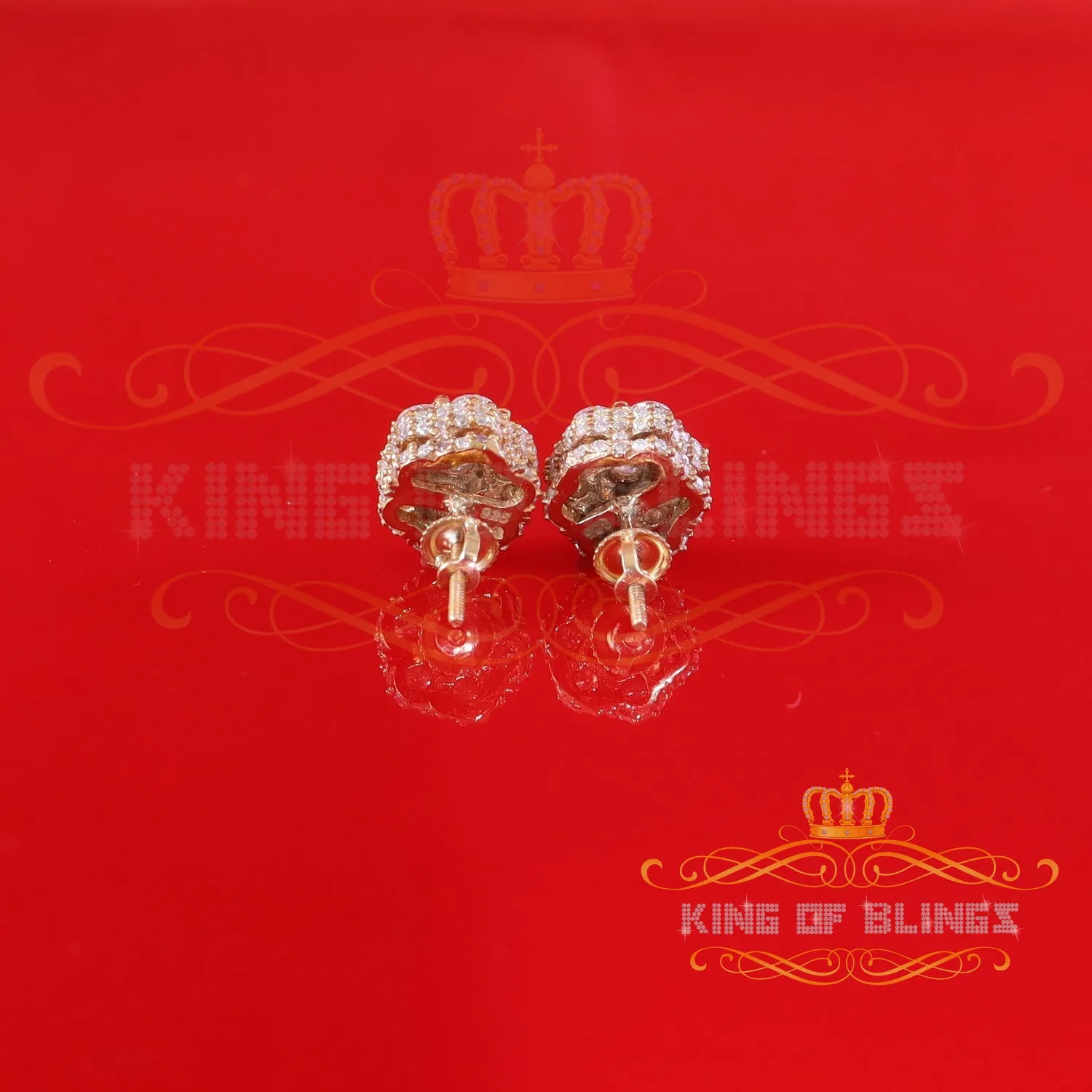 King  of Bling's Men's/Women's 925 Silver Yellow 2.00ct VVS 'D' Moissanite 7 Floral Stud Earrings