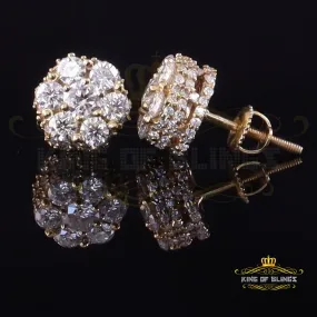 King  of Bling's Men's/Women's 925 Silver Yellow 2.00ct VVS 'D' Moissanite 7 Floral Stud Earrings