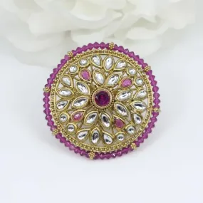 Kundan Mandala Statement Ring - Purple