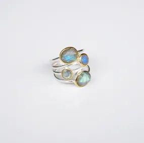 Labradorite Ring, .925 Sterling Silver, Natural Stone Ring, 18k Gold Plated Halo, Nickel Free Luxury Statement Ring