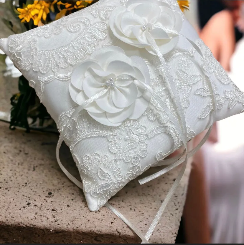 Lace Ribbon Luxury Ring Bearer Pillow Page Boy Ring Cushion Ribbon Floral Satin Lace Ring Pillow