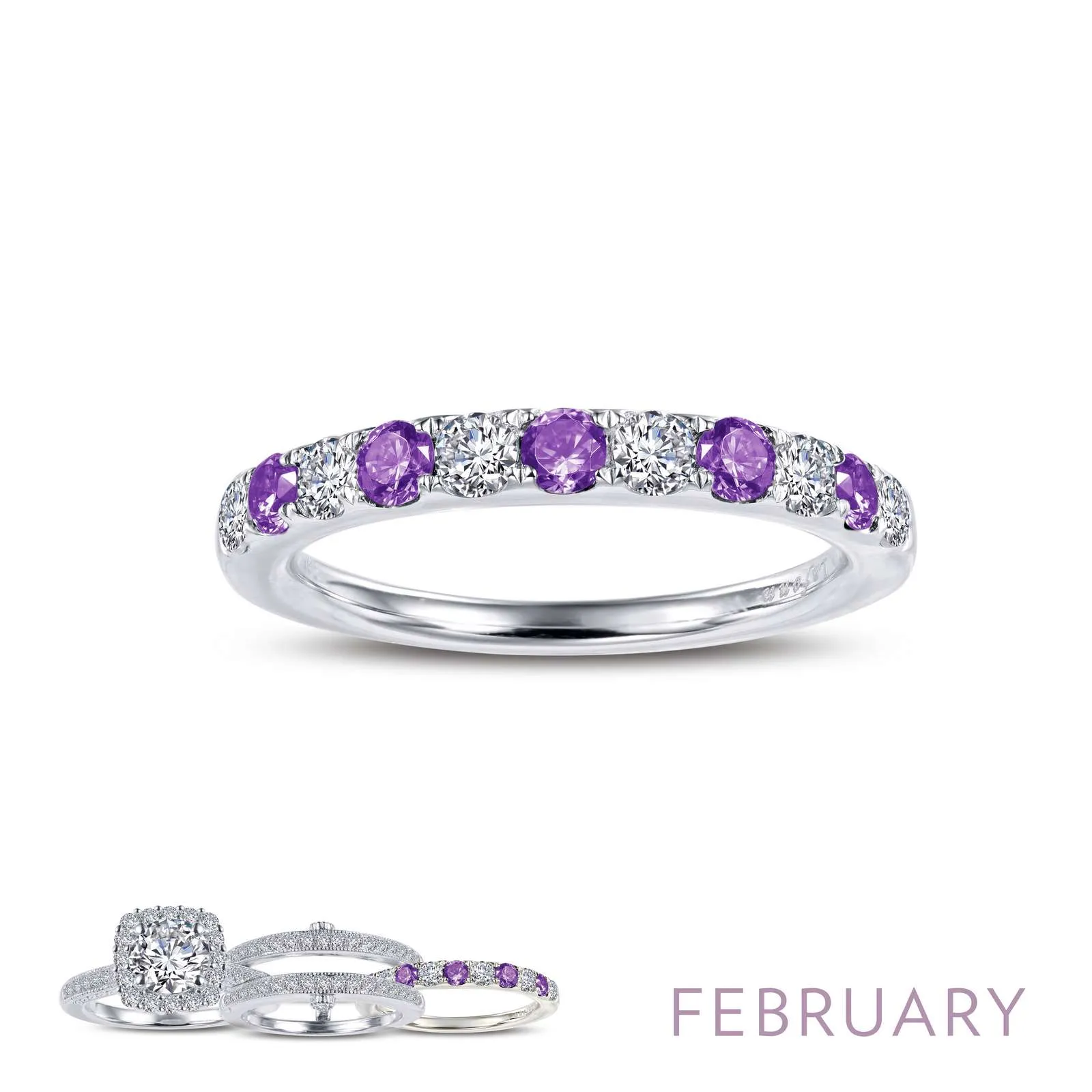 Lafonn Simulated Diamond & Amethyst February Birthstone Stackable Ring BR004AMP