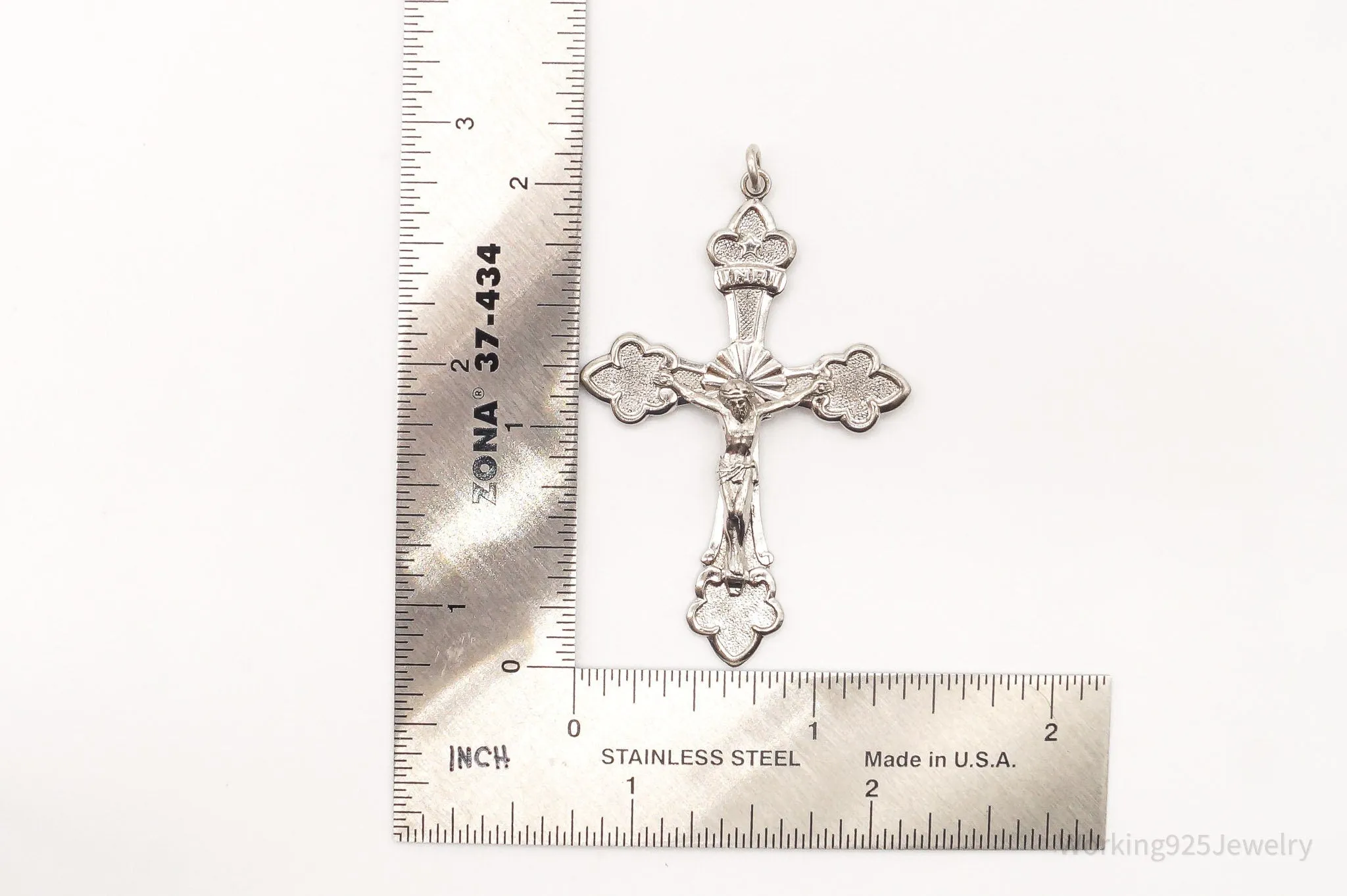 Large Antique INRI Crucifix Cross Sterling Silver Pendant