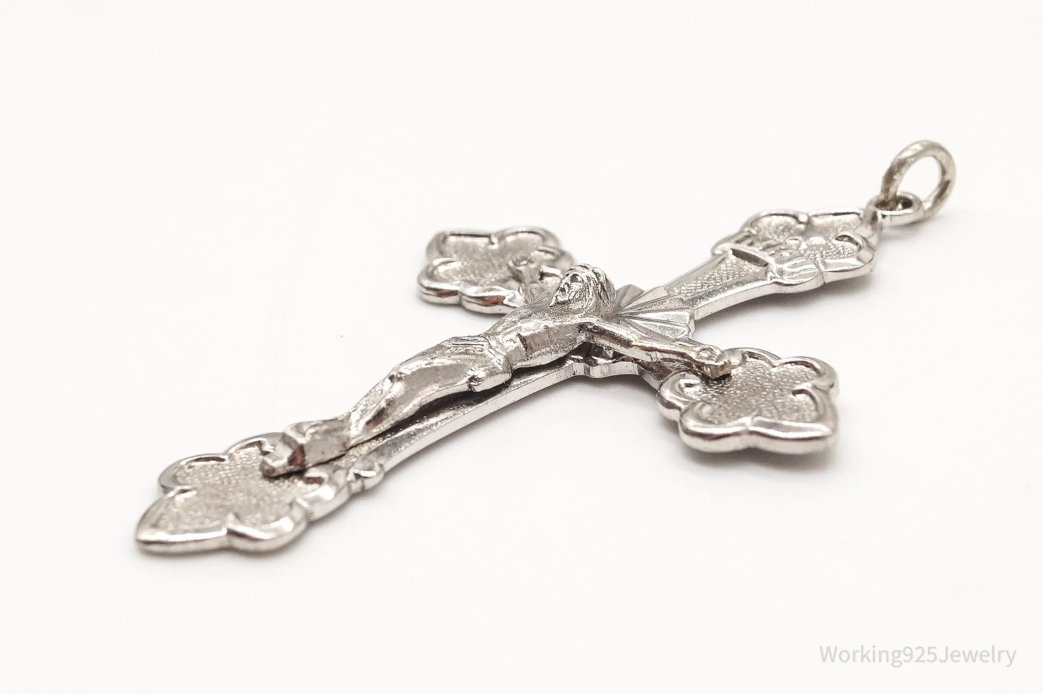 Large Antique INRI Crucifix Cross Sterling Silver Pendant