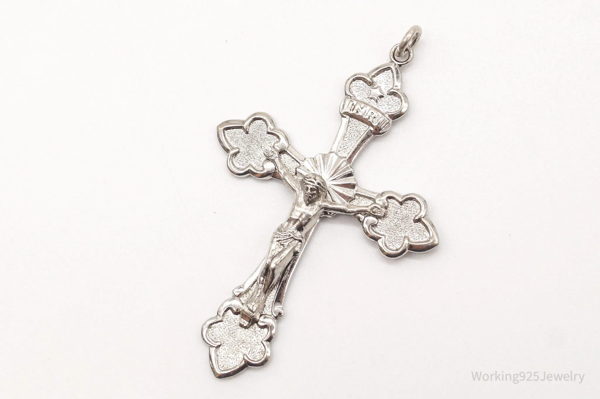 Large Antique INRI Crucifix Cross Sterling Silver Pendant