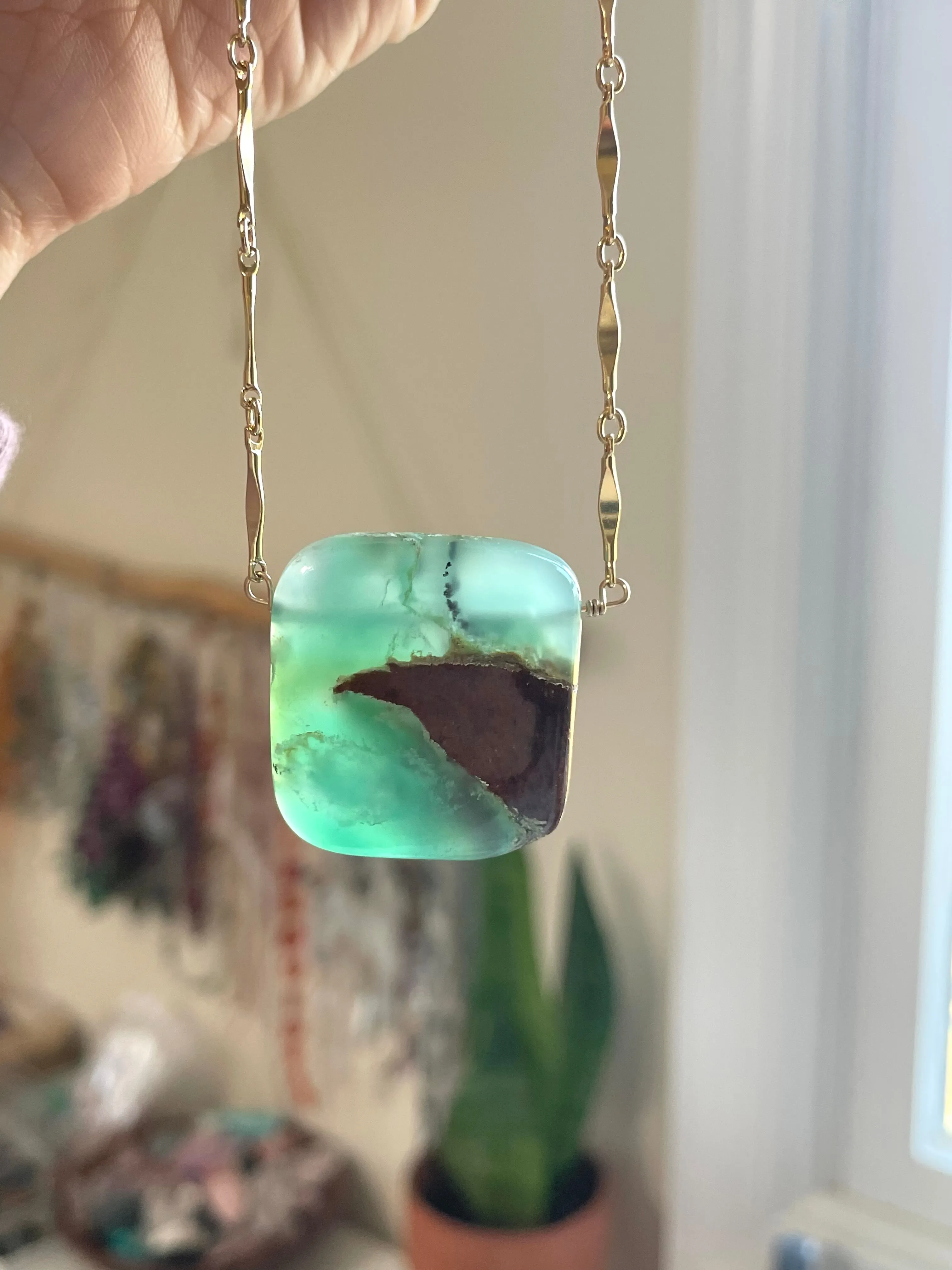 Large chrysoprase Statement Necklace on 14Kt Gold Filled Chain