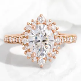 Large Oval Moissanite Ring in 14k Rose Gold Tiara Halo Diamond Band Size 6.25