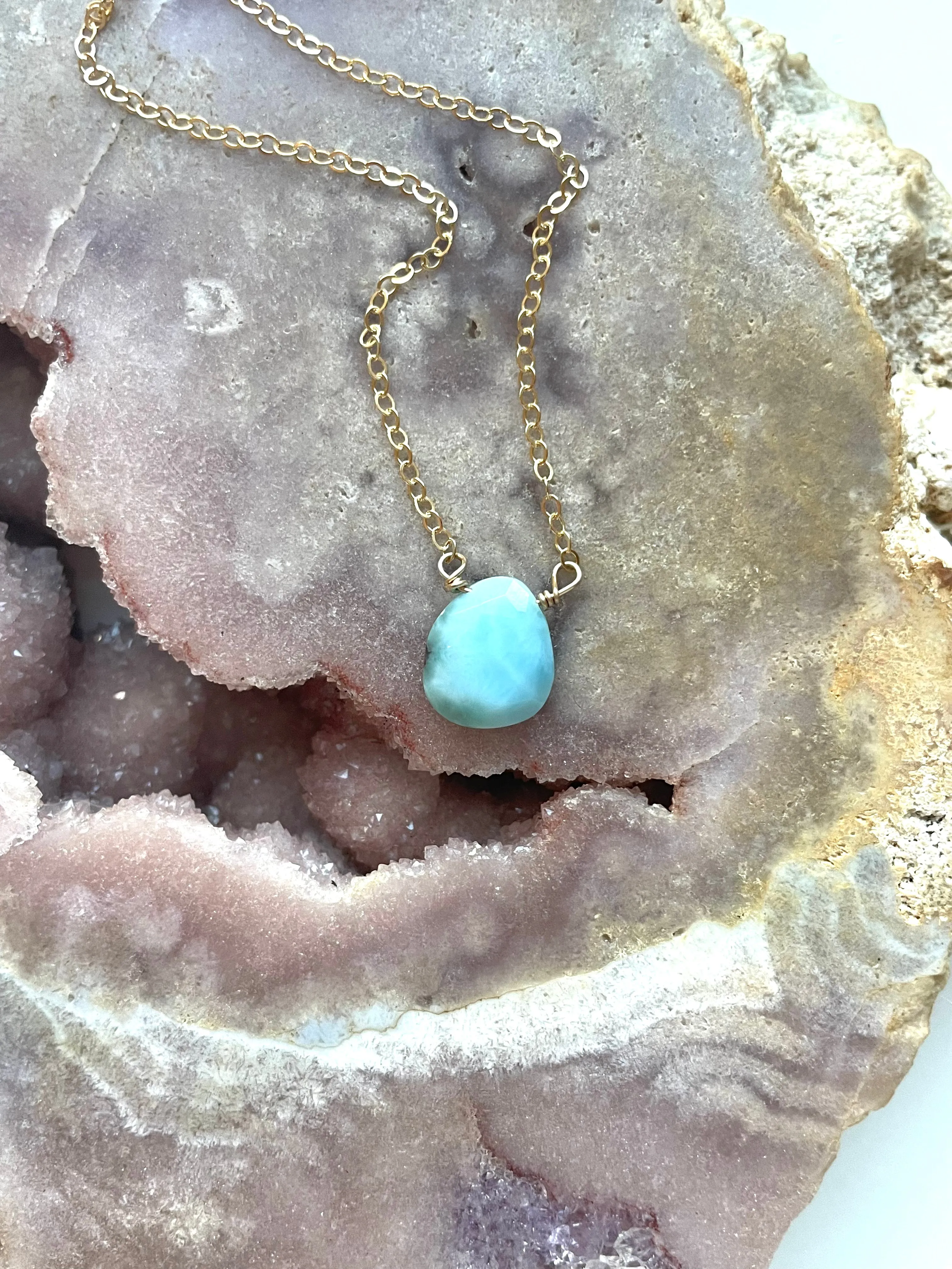 Larimar Pendant Necklace Sterling or Gold Fill