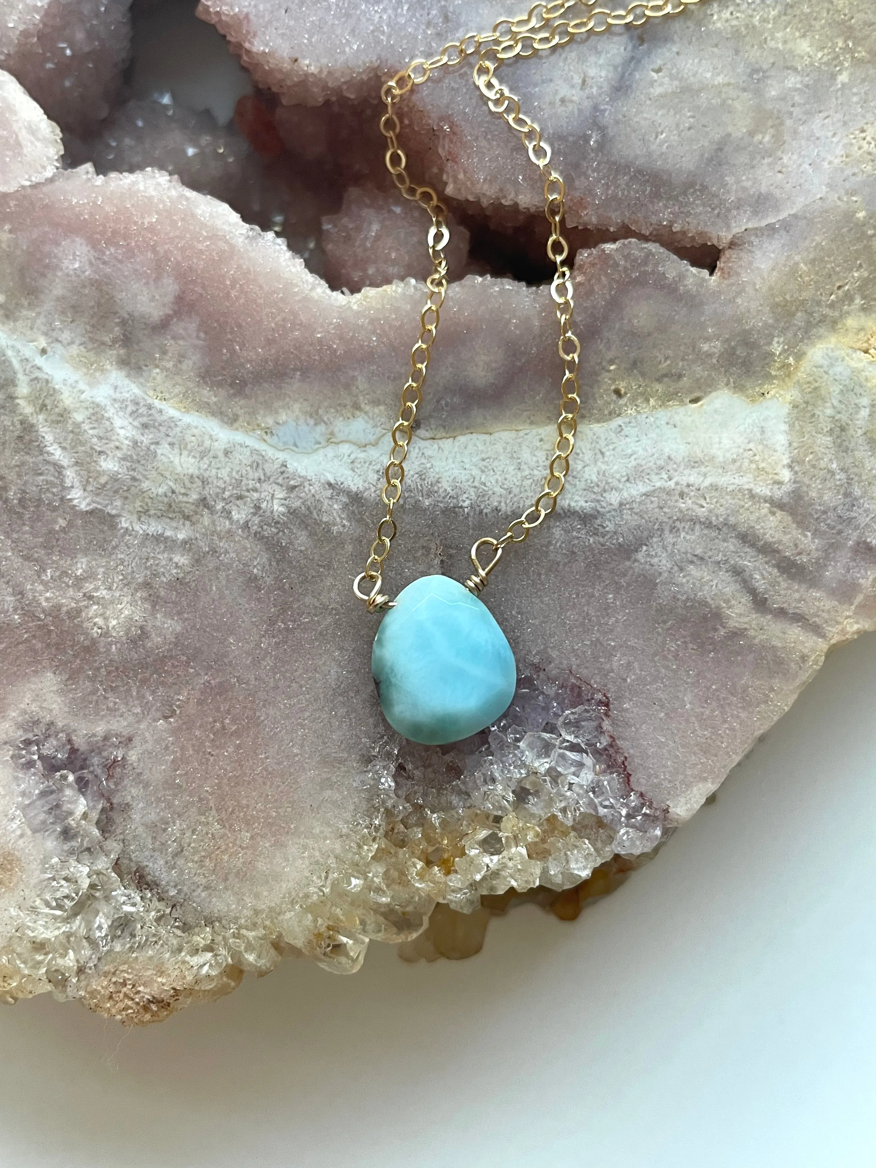 Larimar Pendant Necklace Sterling or Gold Fill