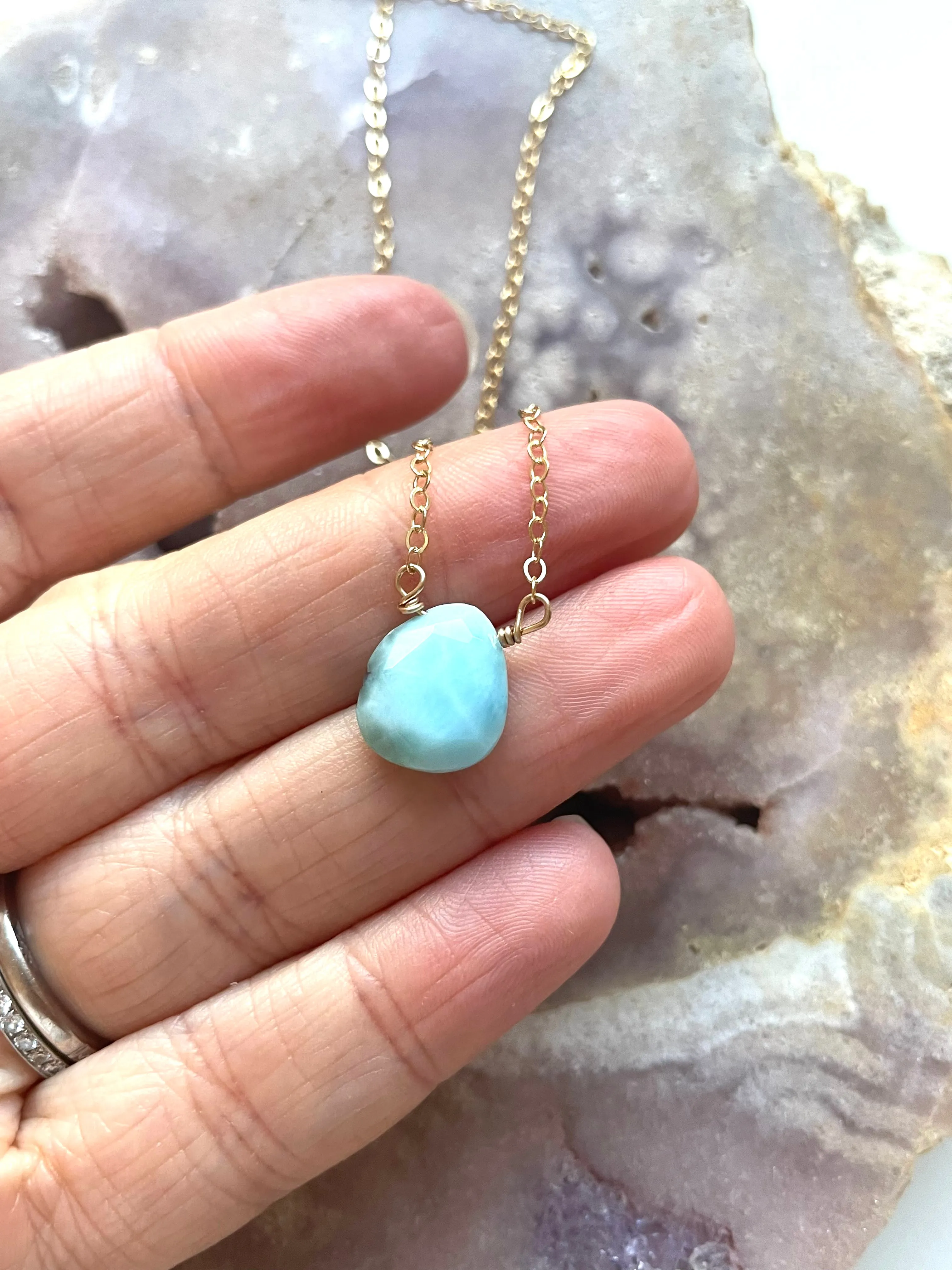 Larimar Pendant Necklace Sterling or Gold Fill