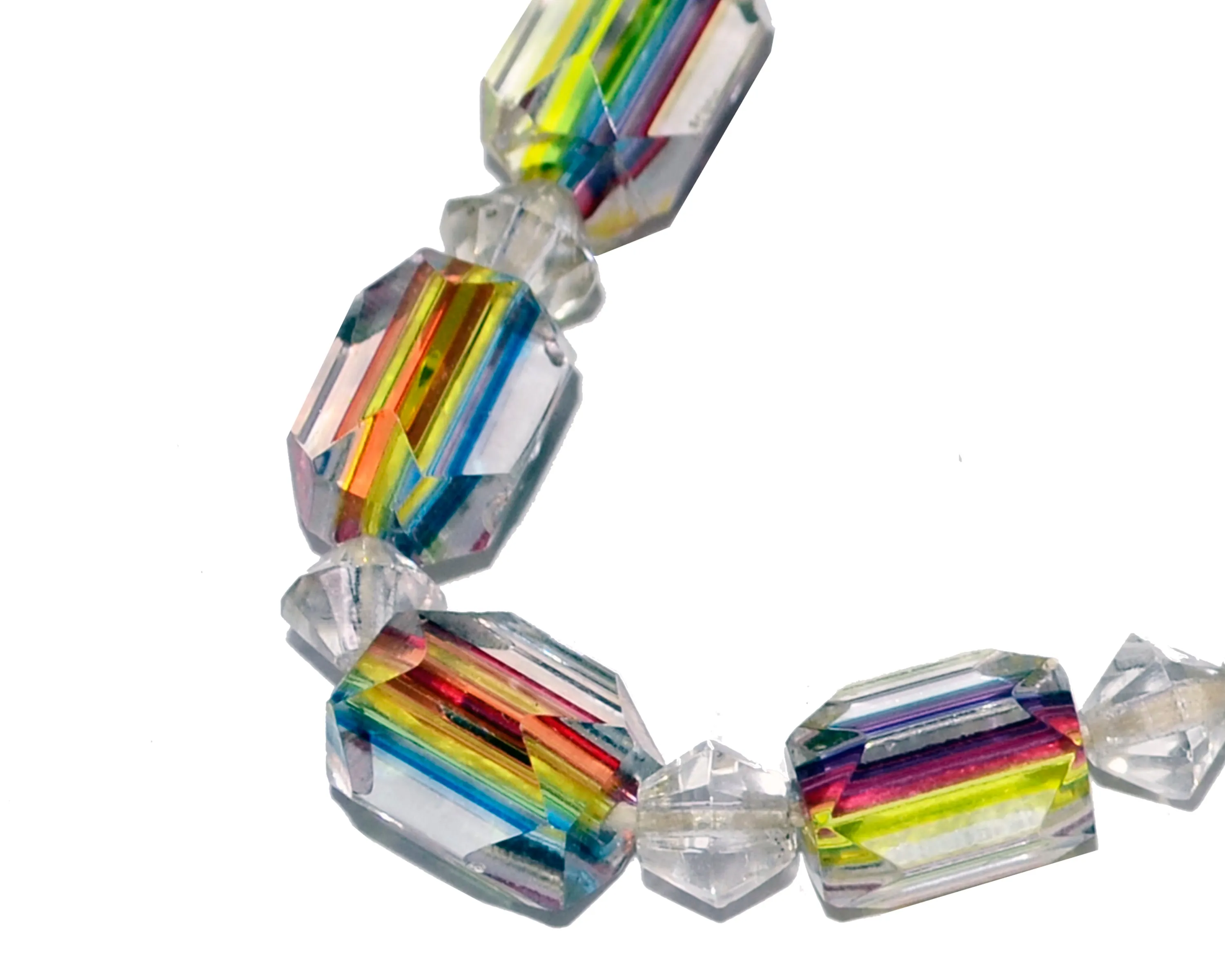 Late 1930s Art Deco Vintage Rainbow Cane Glass Bead Necklace