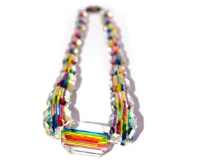 Late 1930s Art Deco Vintage Rainbow Cane Glass Bead Necklace