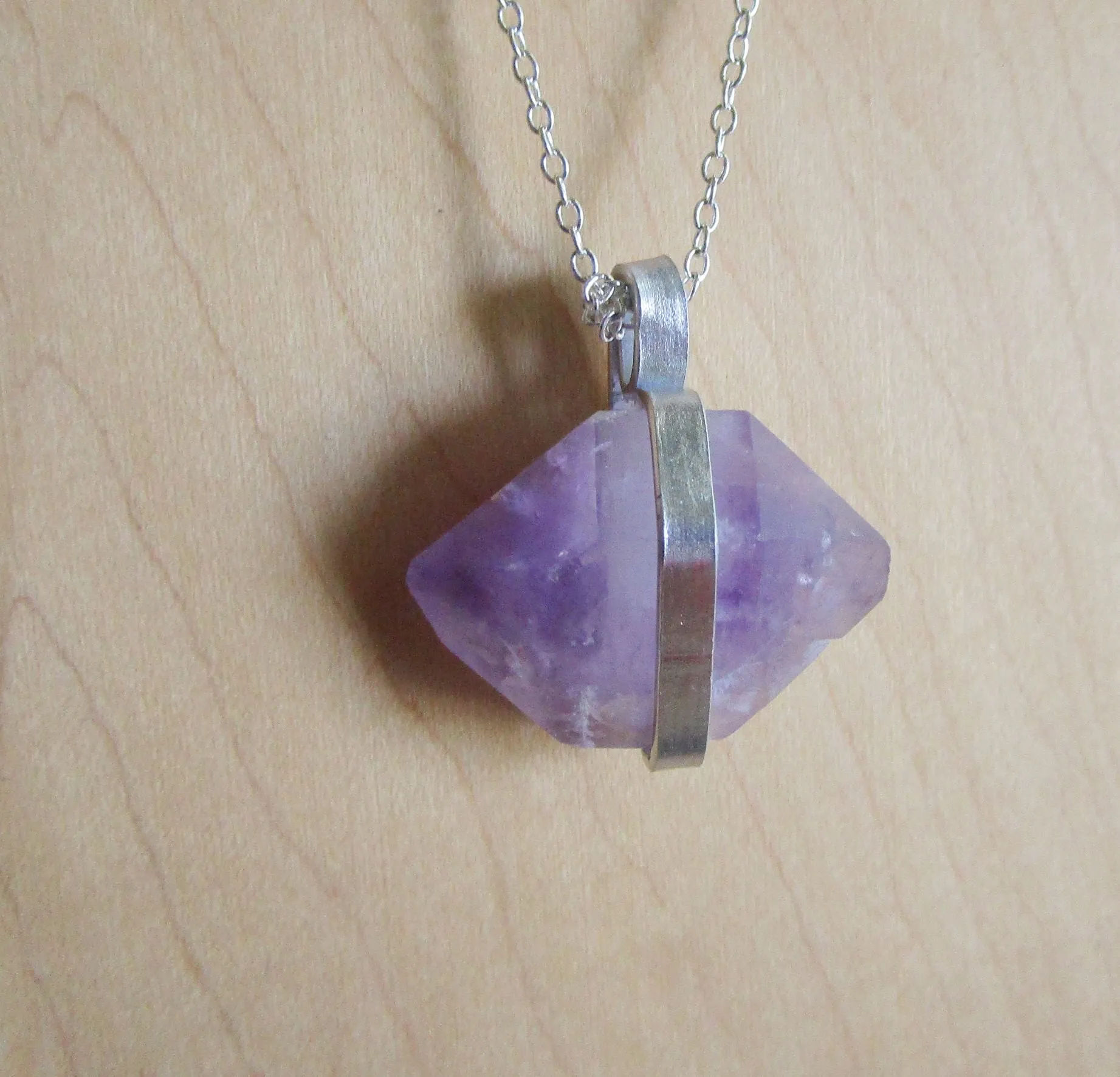 Lavender Amethyst Natural Gemstone Crystal Pendant Necklace