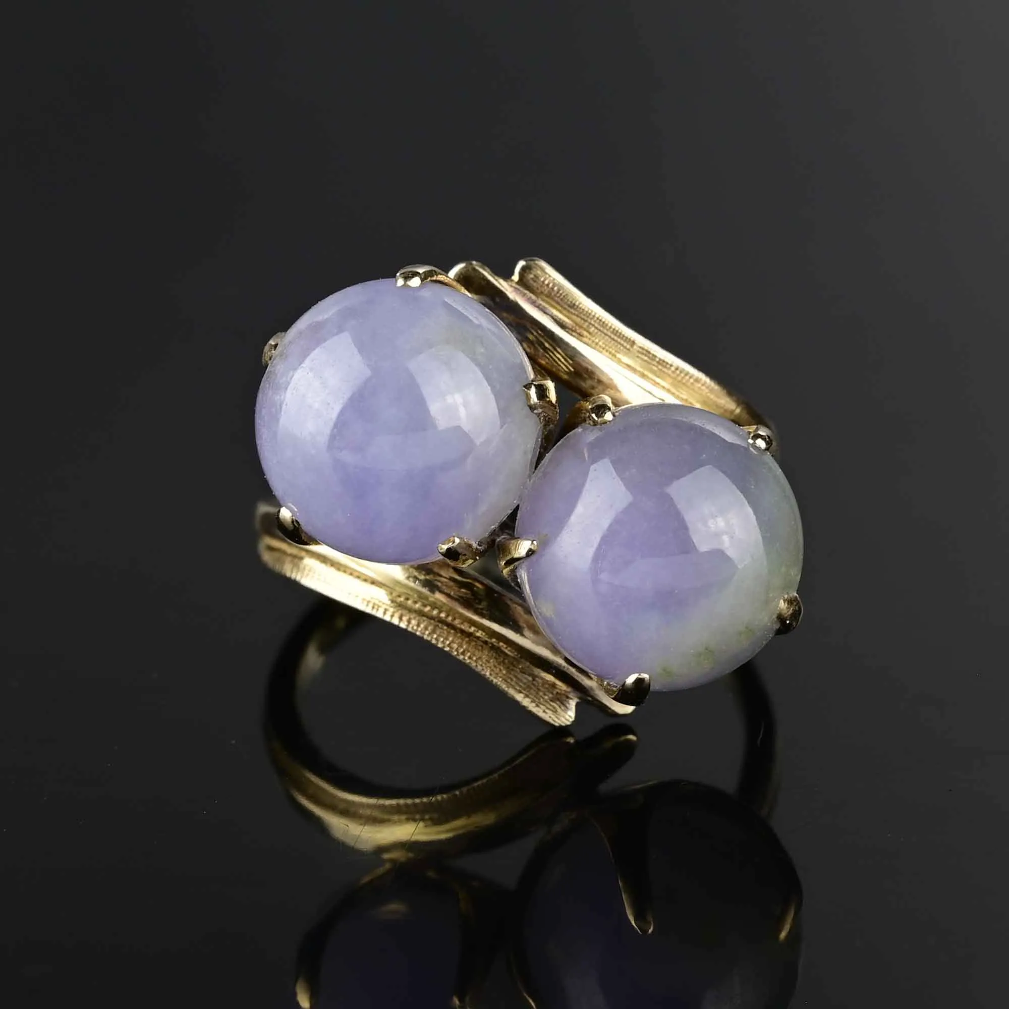 Lavender Jade Ball 14K Gold ByPass Ring