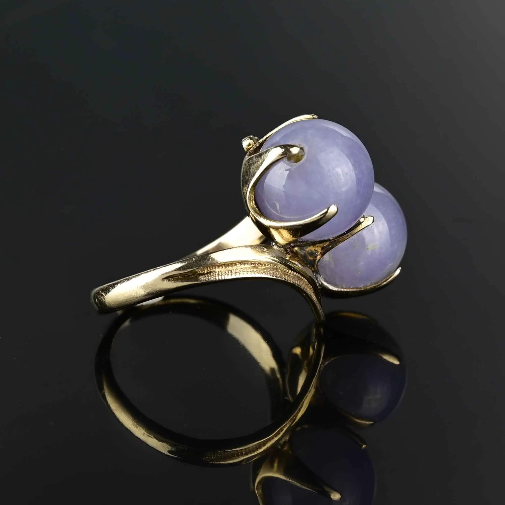 Lavender Jade Ball 14K Gold ByPass Ring