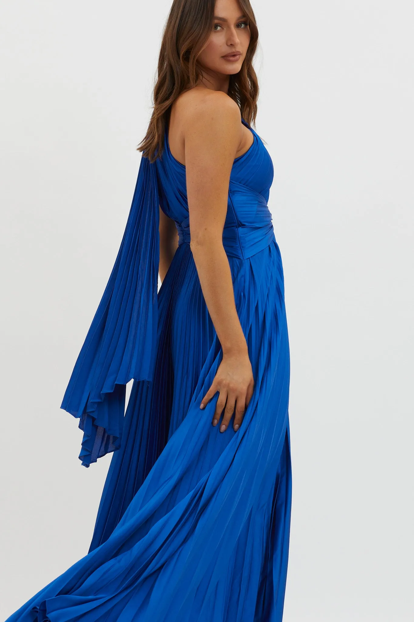 Laxmi Accordion Pleat Maxi Dress Royal Blue