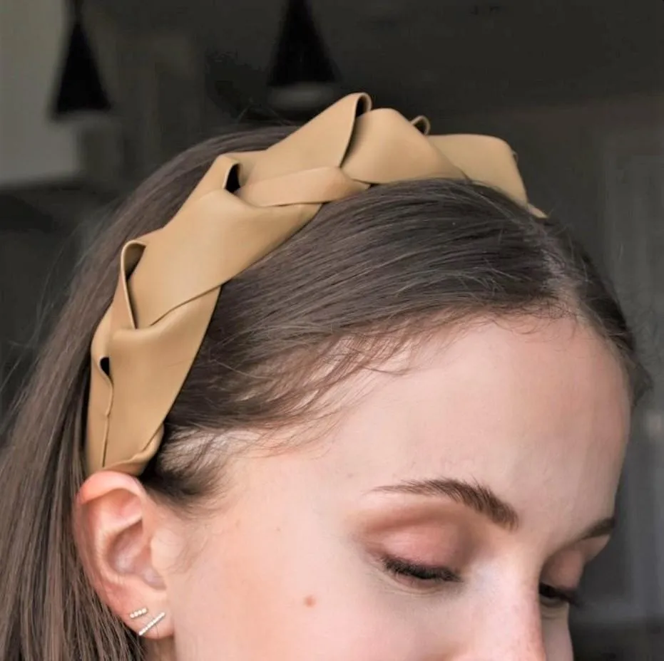 leather braided headband pointed pattern plaited stylish hairband for women